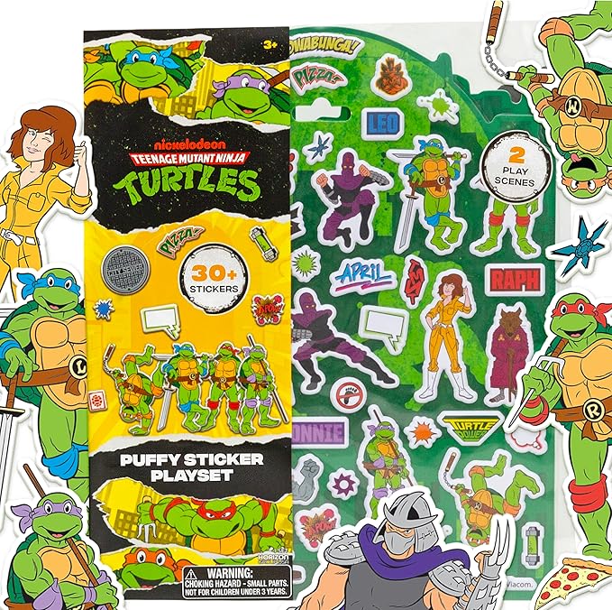 Teenage Mutant Ninja Turtles® Puffy Sticker Playset, Includes 30 Reusable TMNT Stickers & Double-Sided Play Scene, Classic Teenage Mutant Ninja Turtles Toys, Great Travel-Friendly Kids Activities