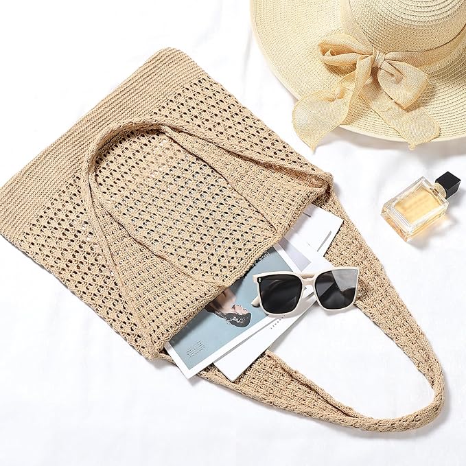 WantGor Crochet Bags, Beach Mesh Tote Bag Womens Shoulder Shopping Handbag Casual Travel Totes Bag Foldable Hobo Bags