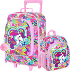 2Pcs Girls Luggage Set, 18" Kids Unicorn Carry on Suitcase with Wheels, Cute Unicorn Travel Rolling with 12" Toddler Backpack(Pink)