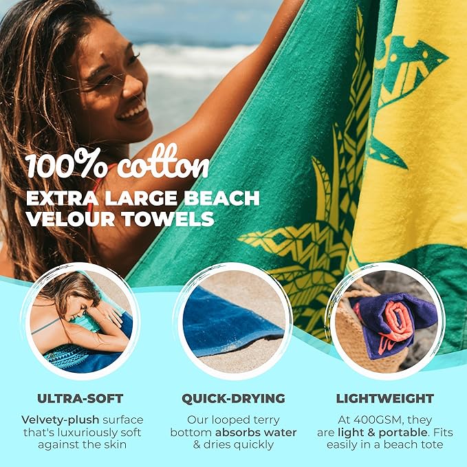 Nova Blue Pineapple Beach Towel – Yellow and Green with A Tropical Design, Extra Large, XL (34”X 63”) Tropical Fruit, Yellow Beach Towel with Unique Design Made from 100% Cotton