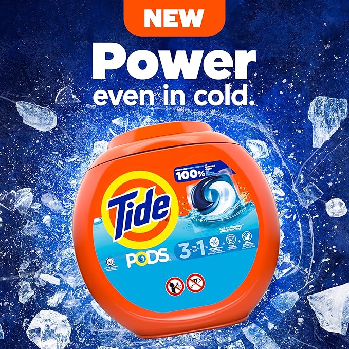 Tide PODS laundry detergent pacs, 3-in-1 Stain Remover, Odor Fighter, Color Protector, 112 Count, HE compatible, Clean Breeze Scent