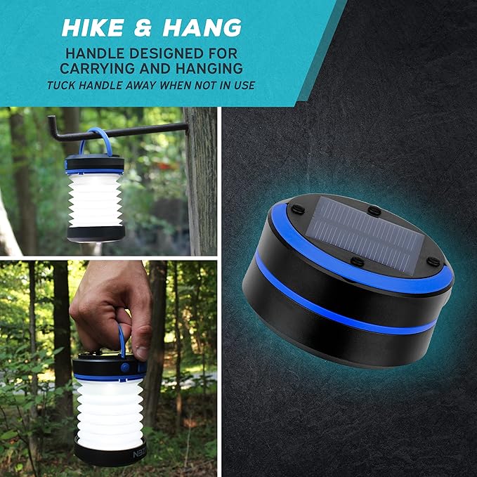 Kizen Outdoor Solar Lantern - Solar or Plug Rechargeable Lantern - Collapsible LED Light for Power Outages - Camping Essential Lamp for Tent Light, Hanging, or Flashlight - Yellow