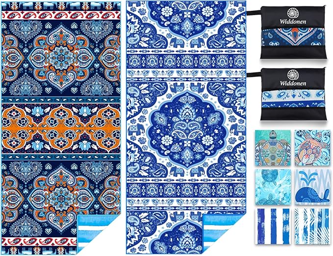 Widdonen Microfiber Lightweight Beach Towel Sand Free Quick Dry Absorbent Thin Compact Towels for Swimming Pool Camping Beach Accessories Large Easy Pack Travel Things for Vacation Essentials Gift