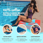 Nova Blue Tropical Fish Beach Towel (34 X 63) – Bright Red & Blue Packable Beach Towel Made from 100% Cotton – Vibrant Colorful Bath Towel – Turquoise Beach Blanket Towel