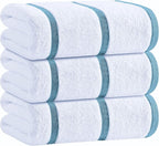 White Classic Cotton Pool Towels Oversized 35 x 70 Inches, Ultra Absorbent and Low Lint Striped Beach Towels for Adults, Stripes Design Luxury Extra Large Bath Towels, Light Blue, 3 Pack