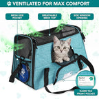 PetAmi Airline Approved Pet Carrier for Cats & Small Dogs, Soft Sided TSA Travel Carrier Bag Sherpa Bed, Breathable Mesh Ventilation, Collapsible Bowl, Fit Under Seat, Up to 18 lbs, Large Heather Blue