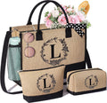 Personalized Gifts for Women Tote Bag, Initial Jute Tote Bag & Makeup Bags Monogrammed Beach Bag w/ Zipper, Mothers Day Birthday Gifts for Women Her Friends Mom Daughter Sister Grandma Teacher Nurse