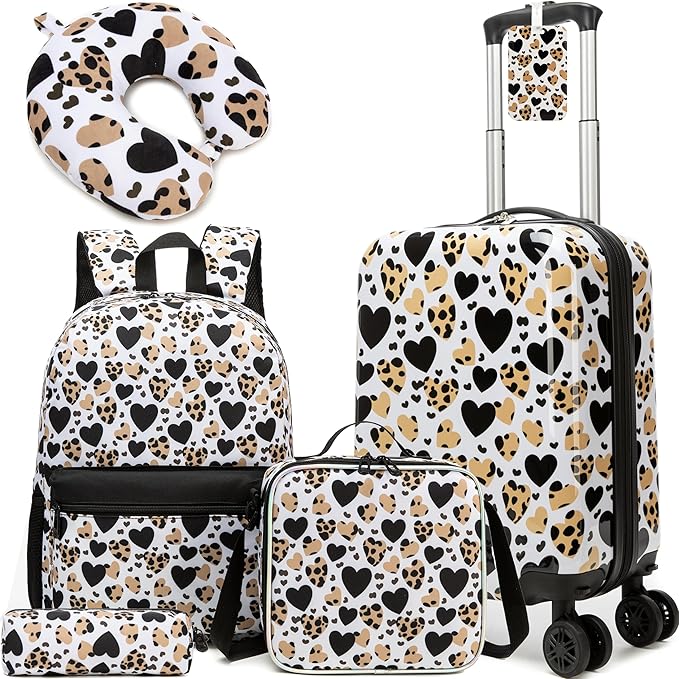 Kids Luggage with Spinner Wheels 5 Piece Carry on Suitcases for Girls 16" Toddler Suitcase Set Airline Approved (Purple Tower)