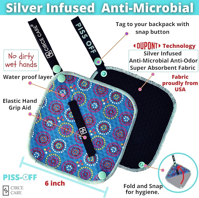 Pee Cloth: Silver Infused Pee rag for Women who Pee Outdoors, Reusable Absorbent Wipes, Eco-Friendly alt. to Toilet Paper, Hygienic Female Urination Solution for Camping, Hiking, Travel.