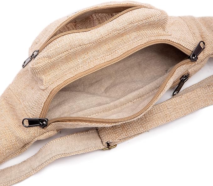 Freakmandu Eco-Friendly Boho Hippie Style Hemp Fanny Pack White Hip Waist Bag for Hiking Running Jogging (Nirvana)