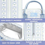 Fit & Fresh Bloomington Lunch Bag for Women - Insulated Large Lunch Box for Work with Containers, Leak-Resistant, Stain-Resistant, Zipper Closure, Blue Wallpaper Bows