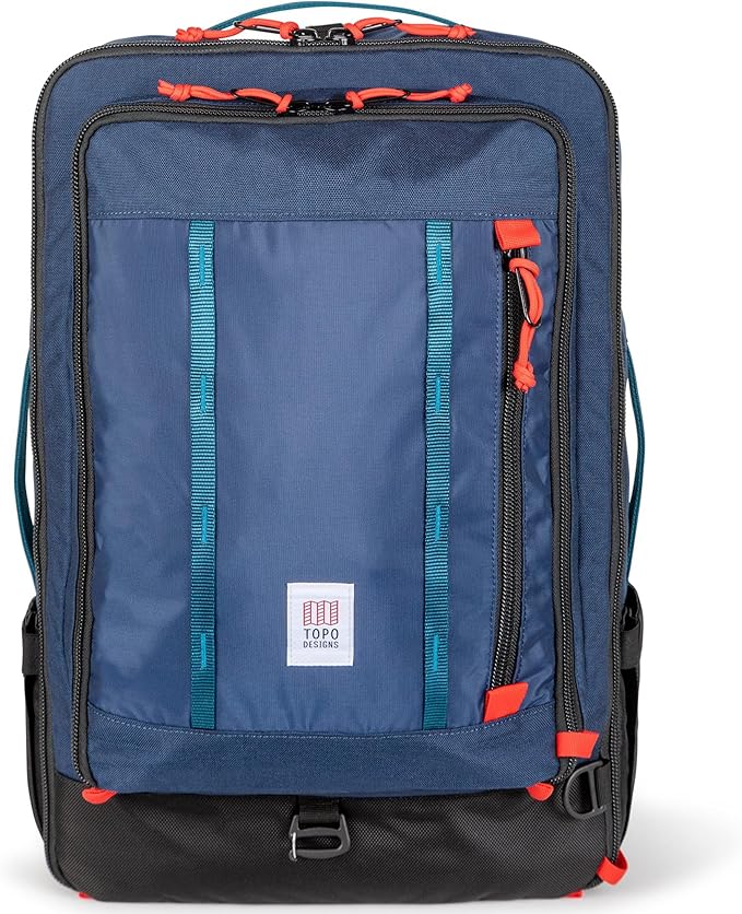 Topo Designs Global Travel Bag – 30L or 40L - Carry-On Compliant Most Airlines, Durable Travel Duffel Bag, Clam Shell Main Pocket, Laptop Sleeve, Backpack, Sling, Luggage (40L / Navy)