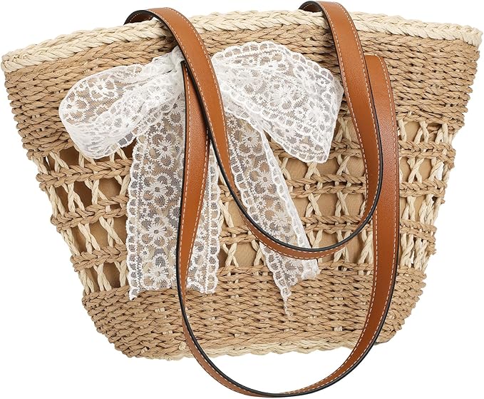 Trifabricy Beach Bags for Women, Summer Straw Bag, Woven Straw Beach Tote Bag Shoulder Handbags