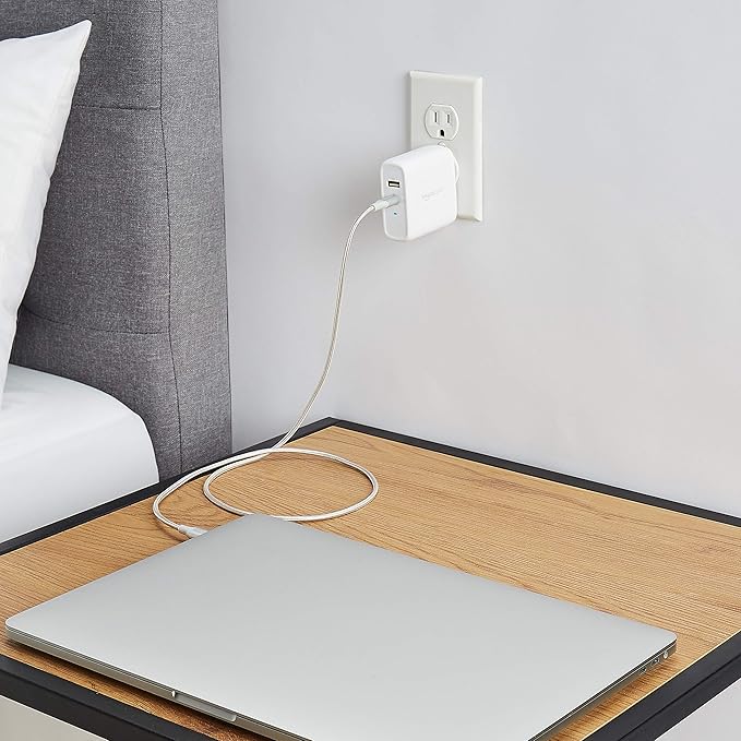 Amazon Basics 68W Two-Port GaN Wall Charger with 1 USB-C (60W) & 1 USB-A Ports (18W) with PD for Laptops, Tablets & Phones (iPhone 16/15/14/13/12/11/X, iPad, MacPro, Samsung, More), Non-PPS, White