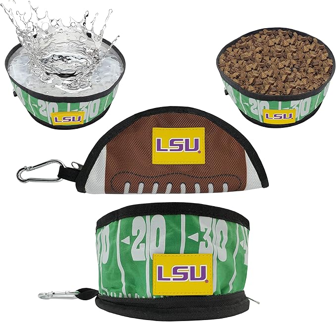 Pets First NCAA Michigan Wolverines Collapsible Dog Travel Bowl, Food and Water Bowl for Dogs & Cats. Lightweight Leak-Proof Pet Bowl for Travel with Football Field & Pebble-Grain Design