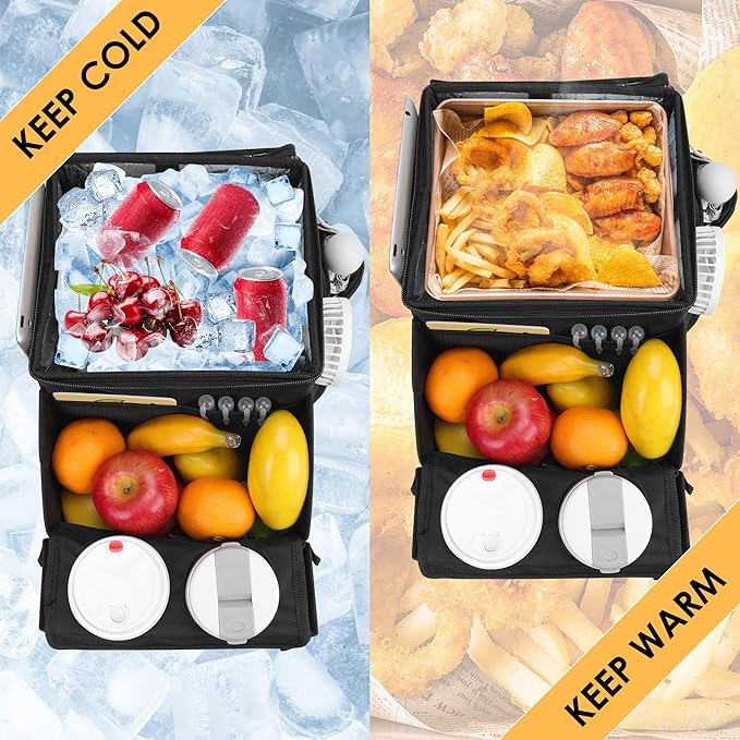 Car organizer for kids ，Backseat Organizer for Kids and Passenger Seat Organizer for Adults ，Car Seat Cooler and Warmer with Cup Holders and Convertible Tray Lid(Black)