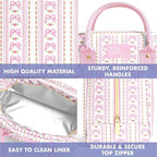 Fit & Fresh Bloomington Lunch Bag for Women - Insulated Large Lunch Box for Work with Containers, Leak-Resistant, Stain-Resistant, Zipper Closure, Pink Wallpaper Bows