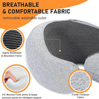 Travel Pillow - Hooded Neck Pillow Airplane Memory Foam Filling for Plane, Cars Sleeping, Road Trip, Long Flights, Airplane Travel Essentials, Includes Eye Mask & Earplugs (Light Gray)