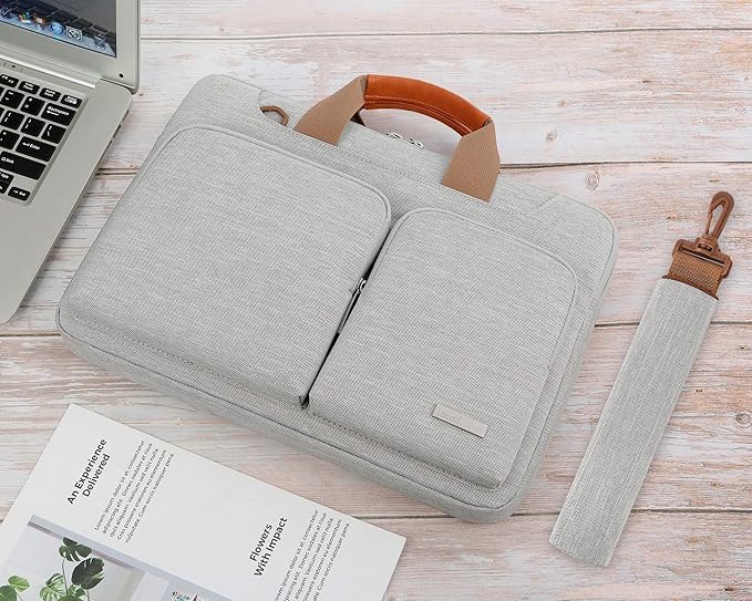 Lacdo 360° Protective Laptop Shoulder Bag, 15-15.6 inch Laptop Sleeve Case for Acer HP Lenovo Dell ASUS Laptop, Acer Aspire, HP Pavilion, Dell Inspiron, Lenovo IdeaPad,ASUS ZenBook Computer Bag, Gray