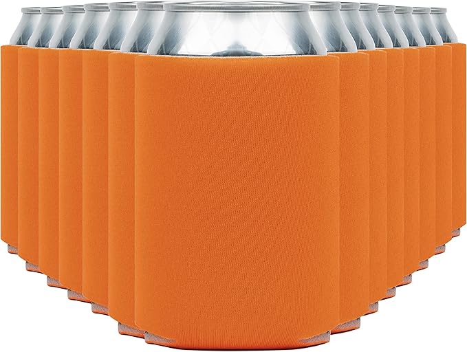 Blank Beer Can Coolers Sleeves (30-Pack) Soft Insulated Beer Can Coolies - HTV Friendly Plain Koolies in Bulk for Beer Cans & Bottles - Coolie Blanks for Vinyl Projects & Wedding Favors (Orange)