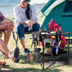 Camping Table - 2-Tier Folding Table with 4 Cupholders and Carry Bag for Picnic, Tailgate, Beach, or Camp - Camping Gear by Wakeman Outdoors (Black)