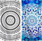 2 Packs Oversized Beach Towel Set 36 x 72 in Large Big Pool Camping Swim Clearance Soft Towels Travel Essentials Accessories Must Haves Vacation Necessities Adult Gifts Women Men Boho White Black