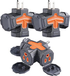 SURAIELEC Outdoor 3 Way Plug Adapter, Multi Plug Outlet Waterproof, 1 to 3 Power Splitter, Electrical 15A Multiple Plug Extender with Cover for Outside Garden Garage Cruise, Gray, ETL Listed, 3 Pack