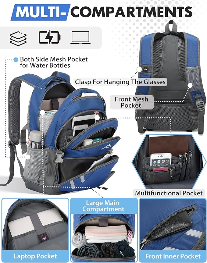 ProEtrade Extra Large Backpack Bookbag for College Laptop Travel, Fit Laptop Up to 17 inch with USB Charging Port Multi Compartment Anti theft, Gift for Women Men (Blue)