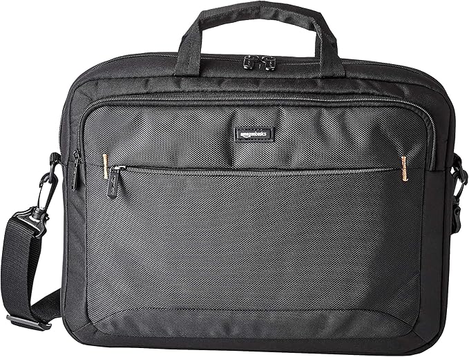 Amazon Basics Laptop Carrying Case with Shoulder Strap, 15.6-inch, Black, Large Capacity Office Work Bag, 10-Pack