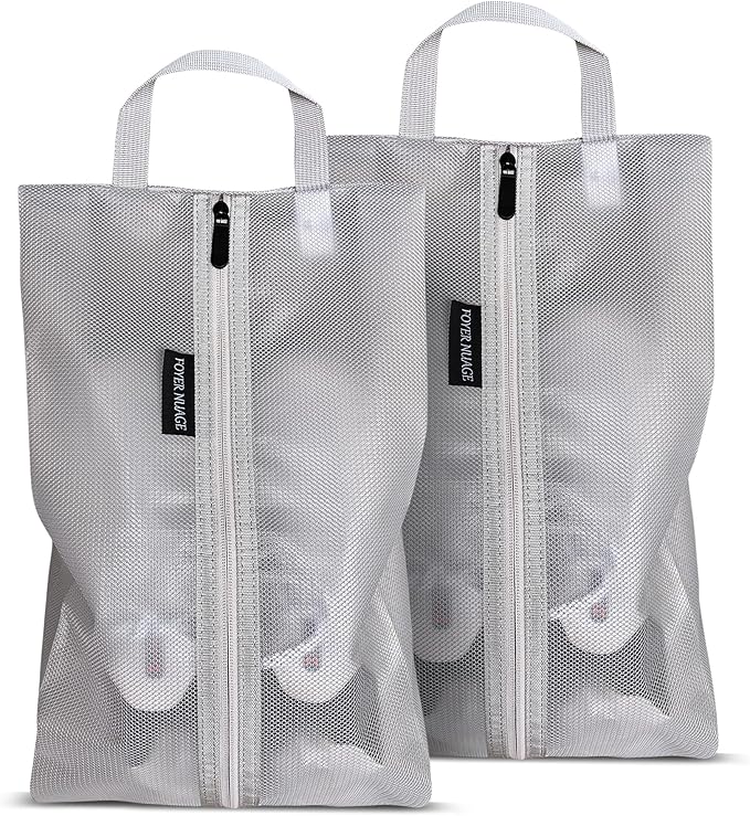 Travel Shoe Bags, Water Resistant TPU Mesh with Zipper, Travel Essentials for Men & Women (Grey, 2 Set)