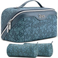 BOYATU Travel Makeup Bag Cosmetic Bags for Women: Large Capacity 3 Pcs Set Make up Bag with Compartments - Waterproof Vegan Leather Toiletry Organizer Bags with Handle (Z-63Blue)