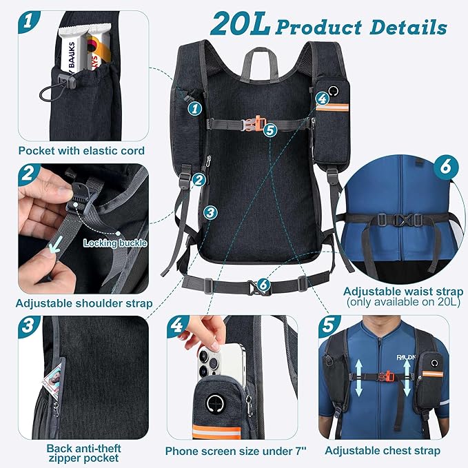 BECOJADDE 20L Small Hiking Backpack for Men Women Foldable Packable Back Pack Ultralight Hiking Daypack for Travel Camping Outdoor, Black
