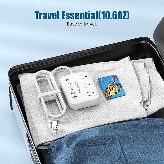 European Travel Plug Adapter with 4FT Extension Cord, (Not for UK) US to European International Plug Adapter Travel Essentials France Germany Greece