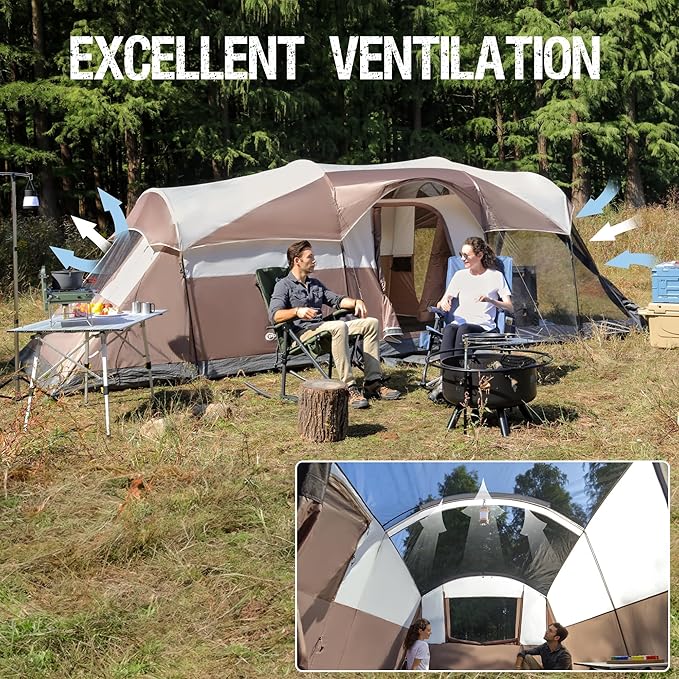 PORTAL 6/8/10 Person Family Camping Tent with Screen Room, Water Resistant Big Tunnel Tents with Rainfly, Large Family Tent for Camping, Outdoor, Patio