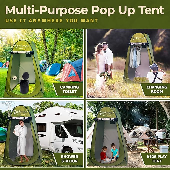 Outsmart Gadgets Outdoor Portable Toilet Set for Adults with Camping Night Lantern, Folding XL Toilet, Pop Up Privacy Tent and Carry Bags, Multipurpose Potty, Washable and Foldable for RV Travel