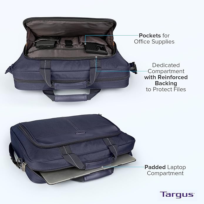 Targus Classic Slim Laptop Bag - Ergonomic Briefcase and Messenger Bag - Spacious Foam Padded for Laptops and Under