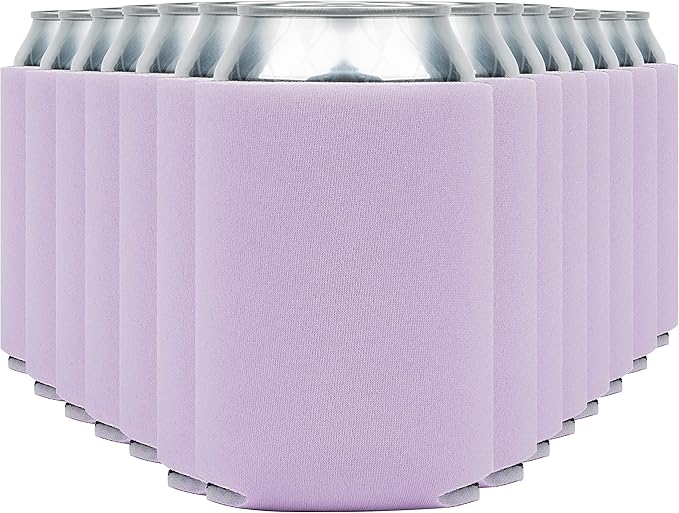 Blank Beer Can Cooler Sleeves (110-Pack) Soft Insulated Beer Can Coolies - HTV Friendly Blank Koolies in Bulk for Beer Cans & Bottles - Coolie Blanks for Vinyl Projects & Wedding Favors (Lavender)