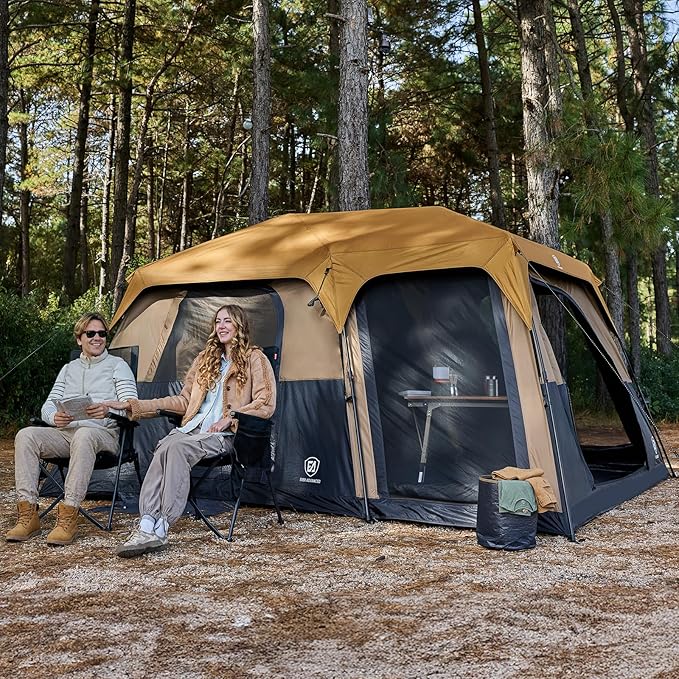 EVER ADVANCED 10 Person Camping Blackout Design Tent, Multi Room Tent for Family, Large Tents with Rainfly and Carry Bag, 2 Doors, Water-Resistant, 14ft x 10ft x 84in