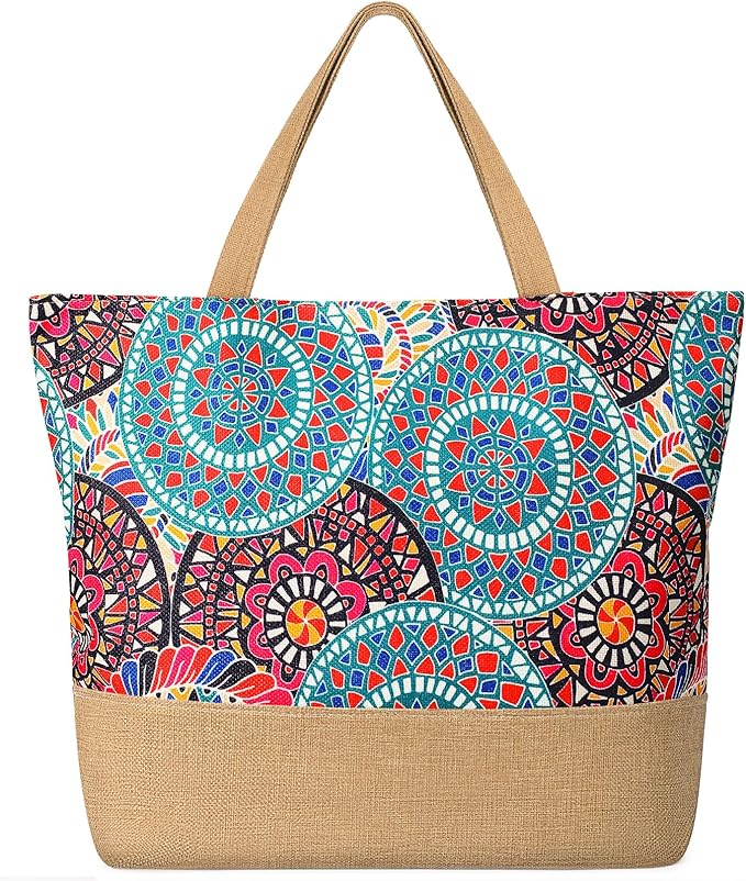 Trifabricy Beach Bag for Women, Large Beach Tote Bags with Zipper, Woven Straw Tote Waterproof, Swim Gym Shopping Travel Bag