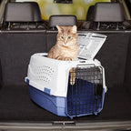 Amazon Basics Sturdy Portable 2-Door Top-Load Hard-Sided Pet Travel Carrier with Secure Ventilation, Handle, Front & Top Entry for Dogs, Cats, 22.8"L x 15"W x 13"H, Gray & Blue