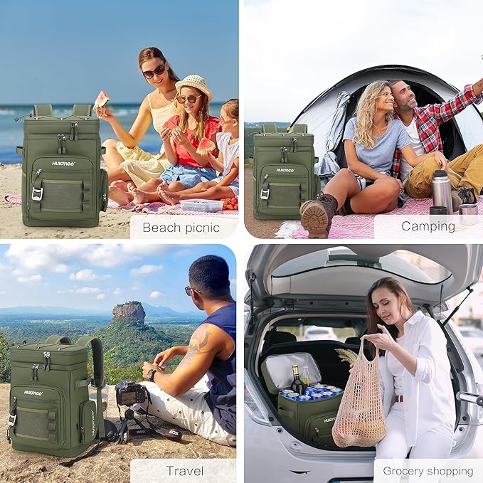 Hulongo Large Waterproof Insulated Cooler Backpack for Men & Women, Leak Proof Cooler Backpack for Camping, Beach, Fishing, Picnic, Travel, Outdoor, 30L, 48Cans