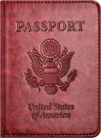 Passport and Vaccine Card Holder Combo with Vaccine Card Slot, Passport Wallet/ Cover/Case/Holder for Women and Men（AC-Wine red）