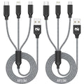 Multi Charging Cable 10ft 2Pack 3 in 1 Charger Cord, Long Multiple Rapid Nylon Braided Cable USB Charging Cable Multi Phone Charger Cord with Type C Micro Lightning USB Connectors for Cell Phones