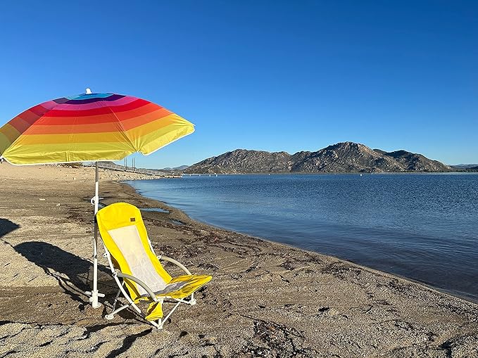 Nice C Beach Chair, Sand Chair, Lake Chairs for Adults with Umbrella and Cooler, Low Beach Chairs High Back, Cup Holder & Carry Bag & Heavy Duty Compact Outdoor, Camping (One Yellow)
