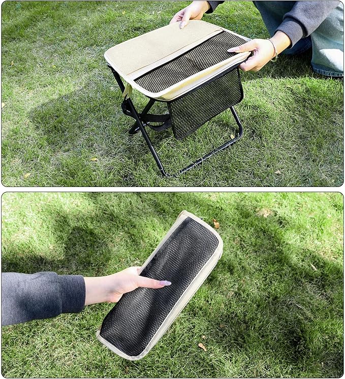2 Pack Portable Folding Stools, Collapsible Pocket Chair, Foldable Camping Stool for Adults Backpack, Outdoor Seats Foot Rest, for Travel Hunting Fishing Hiking Gardening - Large, Khaki