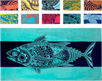 Nova Blue Tuna Fish Beach Towel (34 X 63) – Blue Striped Cotton Beach Towels Made from 100% Cotton – Quick Drying Pool Towel with Tropical Design – Beach Towel Large Oversized