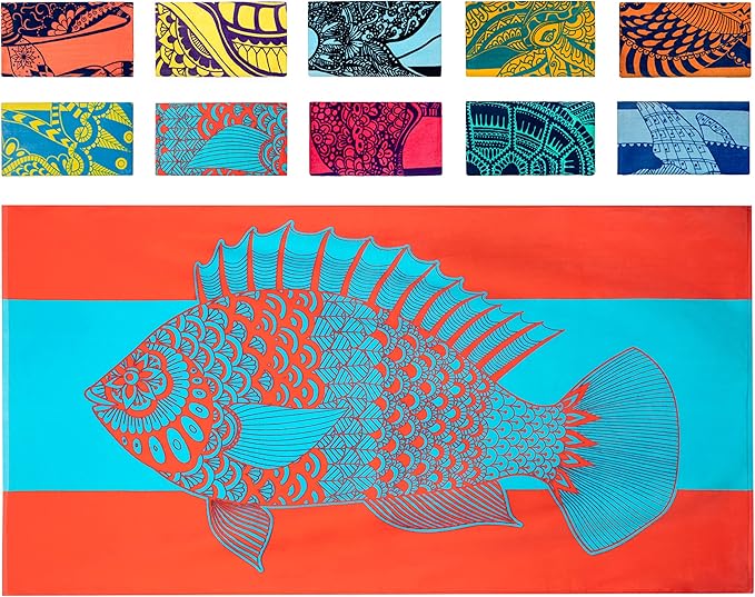 Nova Blue Tropical Fish Beach Towel (34 X 63) – Bright Red & Blue Packable Beach Towel Made from 100% Cotton – Vibrant Colorful Bath Towel – Turquoise Beach Blanket Towel