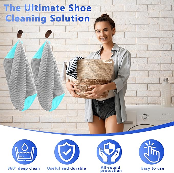 2Pcs Reusable Shoe Washing Machine Bag for Washer and Dryer:Free Up Hands, Prevent Deformation,shoe bag with Zipper Protection Design, Use for all Shoes,Sports Shoes