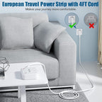 European Travel Plug Adapter with 4FT Extension Cord, (Not for UK) US to European International Plug Adapter Travel Essentials France Germany Greece