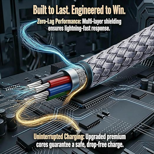 Micro USB Cable 10 ft, Android Charger Cord, High-Speed Fast Charging & Data Sync, Braided Nylon Durable Lead for Samsung Galaxy S7 S6 J7, Kindle, PS4/Xbox, Security Camera (Gray)